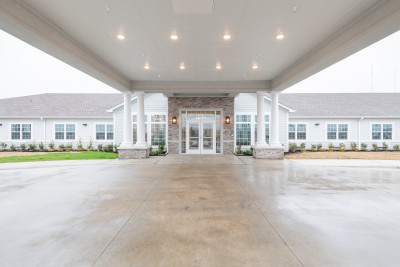 Covered entrance to facility